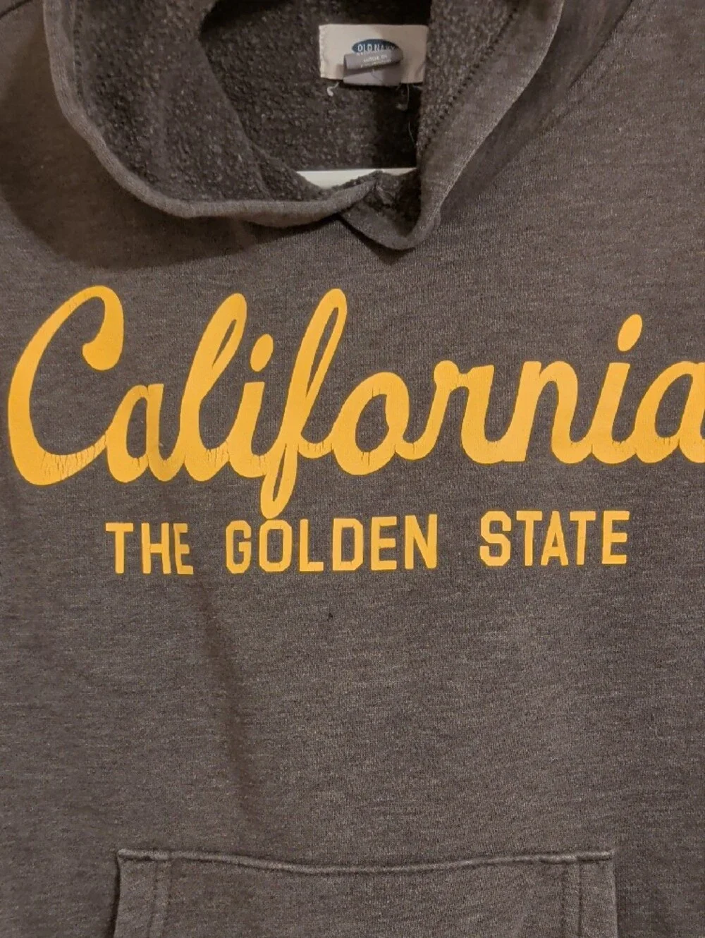 Old Navy Men's Charcoal Crewneck Hoodie with Gold 'California' Script